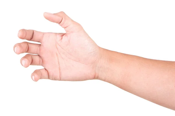 Mão Branca Masculina Gestos Isolados Sobre Fundo Branco Grab Mão — Fotografia de Stock