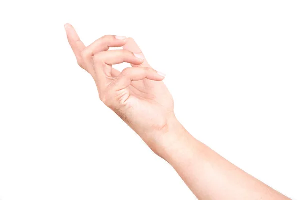 Mão Branca Masculina Gestos Isolados Sobre Fundo Branco — Fotografia de Stock