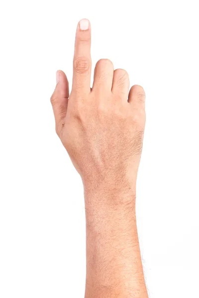 Hombre Mano Tocando Pantalla Aislado Sobre Fondo Blanco —  Fotos de Stock