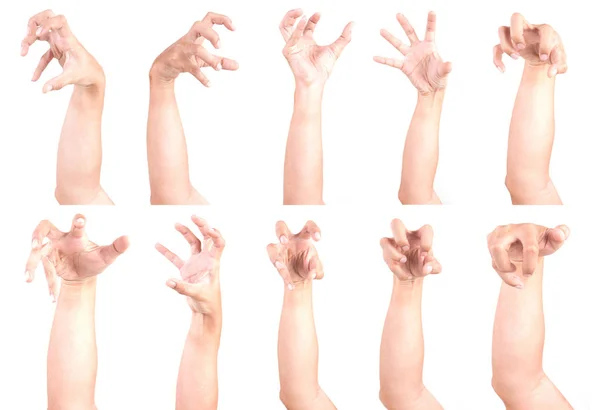 Multiple Male Caucasian Hand Gestures Isolated White Background Set Multiple — Stock Photo, Image