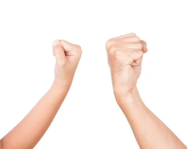 Fist Bump between Man and Boy. ISOLATED On WHITE BACKGROUND. — Stock Photo, Image