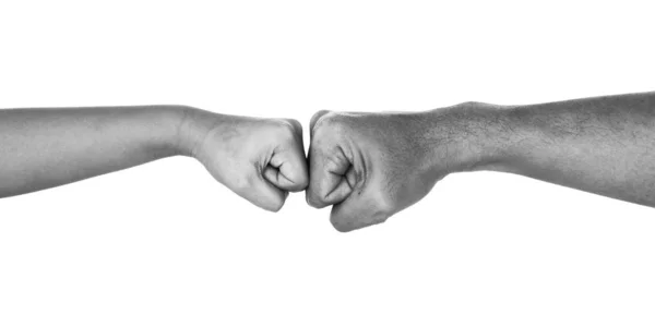 Fist Bump Man Boy Isolated White Background Black White — Stock Photo, Image