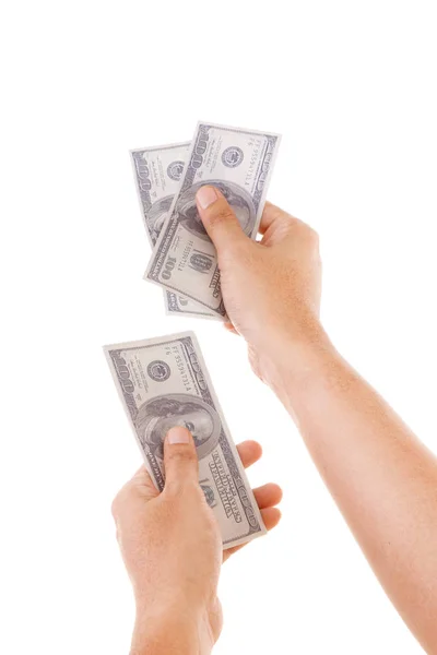 Рука тримає долар США банкноти ізольовані на білому фоні: G — стокове фото