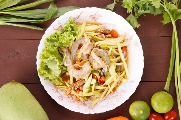 Hot Spicy Sour Thai Salads Prawn Chopped Mango — Stock Photo, Image