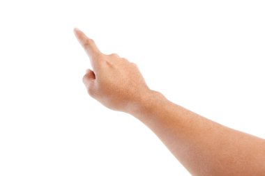 Erkek asya el hareketleri beyaz arka plan üzerinde izole. Dokunaklı Poz. Birinci Kişi Görünümü.