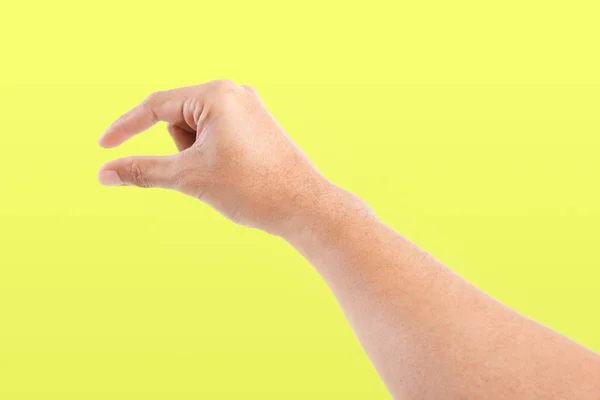 Männliche Asiatische Handgesten Isoliert Über Dem Gelben Hintergrund Fangpose — Stockfoto