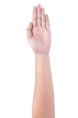 Erkek Asyalı el hareketleri Beyaz arkaplan üzerinde tam dönüş görünümü izole. 