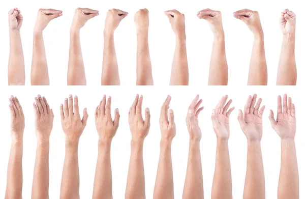 Beyaz arka planda izole edilmiş Asyalı erkek el hareketleri. Yumuşak Tutma Hareketi. Yılan Pozisyonu.