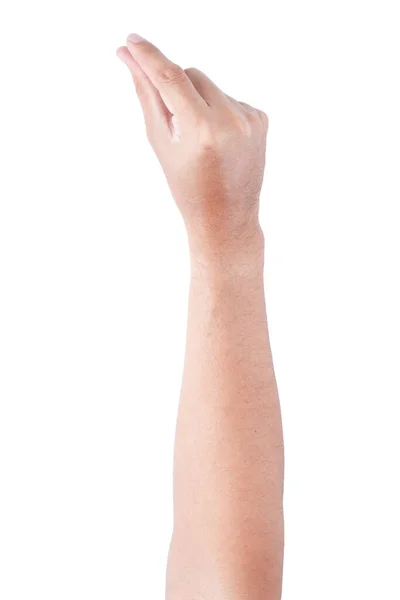 Mannelijke Aziatische Handgebaren Geïsoleerd Witte Achtergrond Hand Grijpen Ding Met — Stockfoto