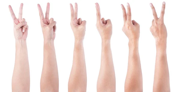 Männliche Asiatische Handgesten Isoliert Über Dem Weißen Hintergrund Zwei Finger — Stockfoto