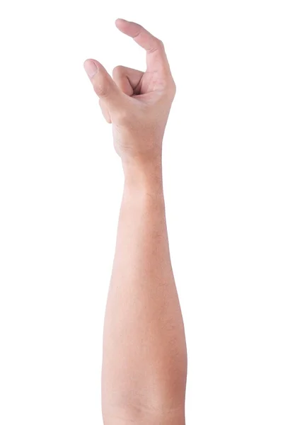 Мужские Азиатские Жесты Руки Изолированы Белом Фоне Захватить Двумя Пальцами — стоковое фото
