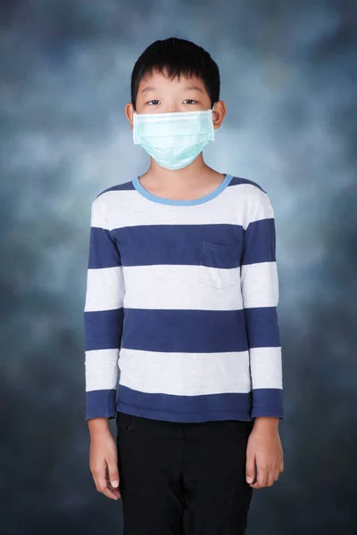 Asian Boy Close Nose Mask Aviod Pm2 Dark Mood Studio — Stock Photo, Image