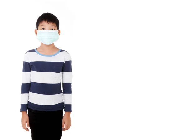 Asian Boy Cover Nose Mask Avoid Pm2 White Studio Background — Stock Photo, Image