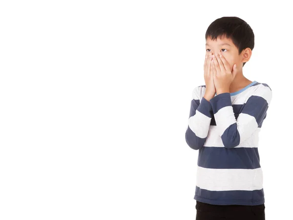 Asijský Chlapec Zakrýt Nos Aby Zabránilo Pm2 Bílém Pozadí Studia — Stock fotografie