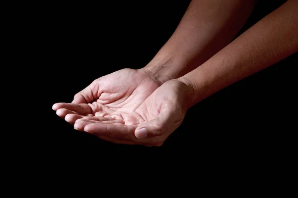 Man Hands Praying Position Low Key Image High Contrast — Stock Photo, Image
