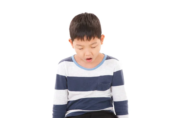 Niño Asiático Siente Enojado Estresado Llevaba Una Camiseta Azul Gris —  Fotos de Stock