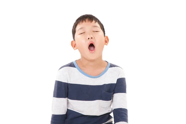 Азиатский Мальчик Чувствует Злость Стресс Нем Сине Серая Футболка Белом — стоковое фото