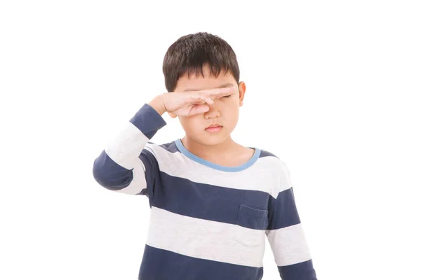 Азіатський Хлопчик Відчуває Гнів Стрес Він Носив Синьо Сіру Футболку — стокове фото
