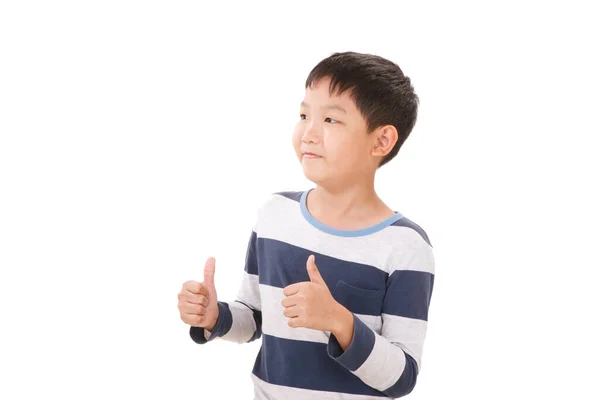 Asian Boy Thump Pose Isolado Fundo Branco Dose Lateral — Fotografia de Stock
