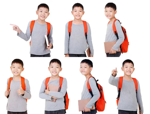 Groupe Garçon Asiatique École Enfant Avec Sac Dos Demi Corps — Photo