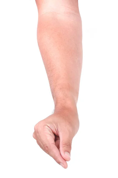 Manliga Asiatiska Handgester Isolerade Över Den Vita Bakgrunden Hand Greppa — Stockfoto