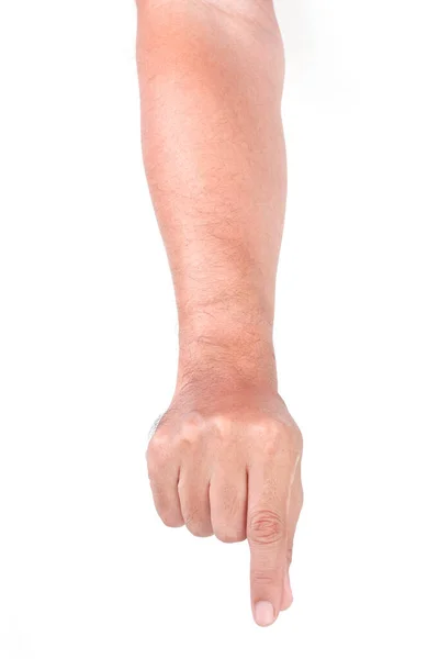 Мужские Азиатские Жесты Руки Изолированы Белом Фоне Возьмите Вещь Пальцами — стоковое фото