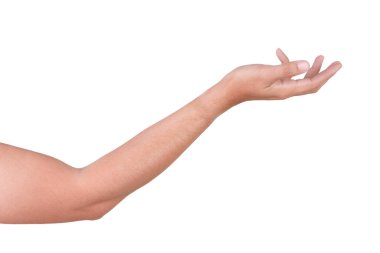 Beyaz arka planda izole edilmiş Asyalı erkek el hareketleri. 