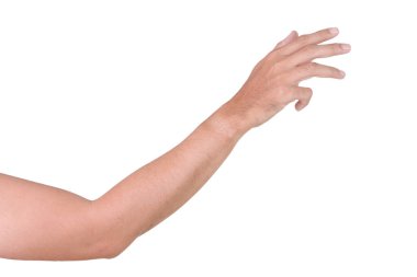 Beyaz arka planda izole edilmiş Asyalı erkek el hareketleri. 