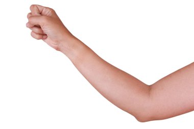 Beyaz arka planda izole edilmiş Asyalı erkek el hareketleri. 