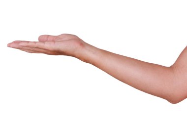 Beyaz arka planda izole edilmiş Asyalı erkek el hareketleri. 