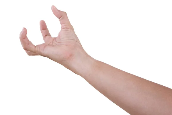 白い背景に孤立した男性アジア人の手のジェスチャー 5本の指で丸いものをつかむアクション — ストック写真