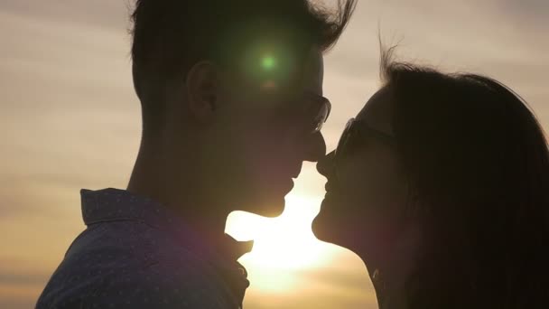 Young Pair Embrace Each Other Romantically Black Sea Coast Sunset — Stock Video