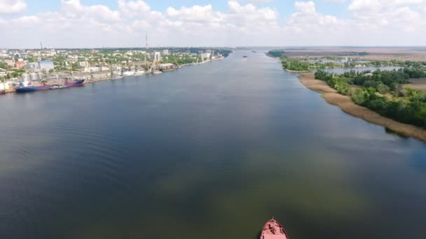 Luftaufnahme Des Dnipro Seiner Wunderschönen Ufer Und Großen Schiffe Sommer — Stockvideo