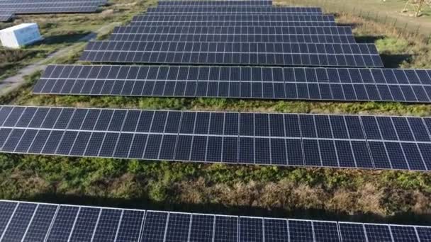 Aerial Shot Solar Power Station Low Flying Drone Splendid Sunset — 图库视频影像