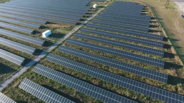 Foto Aérea Una Central Eléctrica Solar Con Montón Filas Paneles — Vídeo de stock