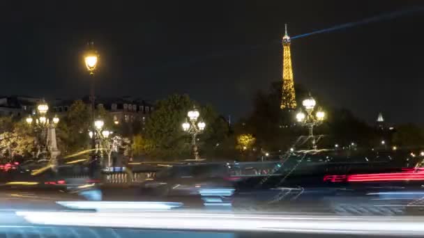 Paris Prancis November 2017 Artistik Panorama Timelapse Sparkling Pont Alexandre — Stok Video