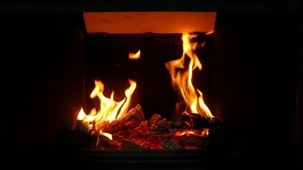 Ablaze Spruzzi Fuoco Che Trasformano Balzelli Legno Cenere Scura Camino — Video Stock