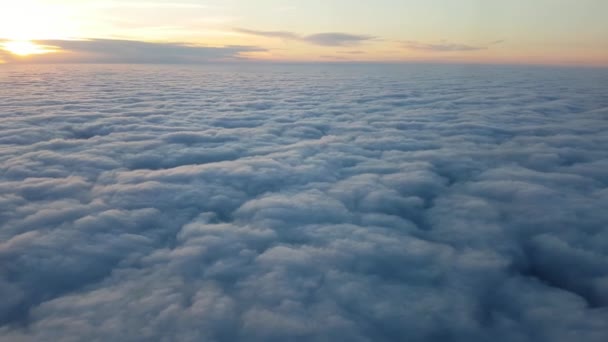 여름에 분홍색 수평선과 비행기 천천히 구름의 조류의 보기에 비행기 창에서 — 비디오