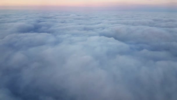 Aerial Shot Fuzzy Clouds Violet Horizon Plane Window Sunset Arty — Stock Video