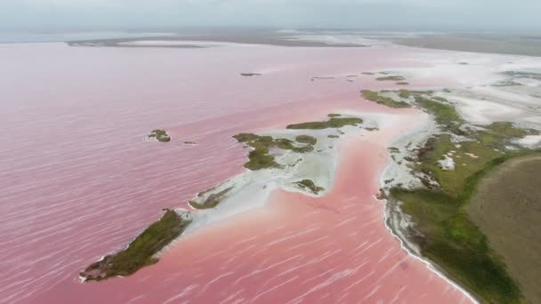 Luchtfoto Van Het Siwash Meer Met Roze Golven Veel Kleine — Stockvideo