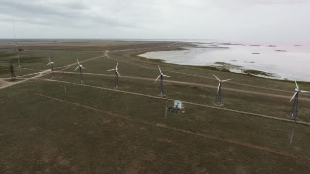 Nikolaev Ukrayna Eylül 2018 Muhteşem Kuş Bakışı Rüzgar Güç Türbinleri — Stok video