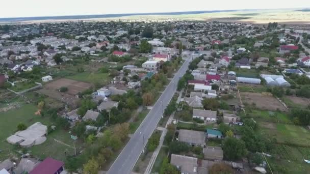 Aerial Shot Wide Road Crossing City Small Houses Parks Ukraine — Stock Video