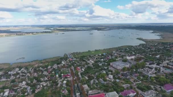 Vue Aérienne Des Chalets Été Sur Rive Dnipro Avec Beau — Video