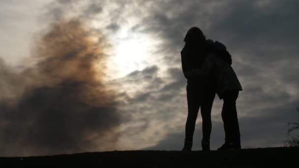 Cheery Mother Her Son Swaying Field Enjoying Cloudy Sky Slo — Stock Video