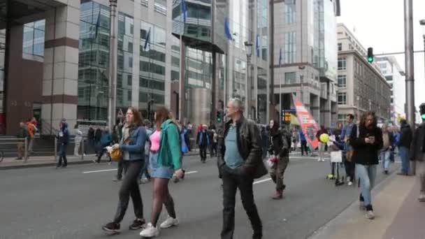 Bruksela Belgia Marca 2019 Inspirujący Widok Ekologii Demonstrantów Kolorowymi Balonami — Wideo stockowe