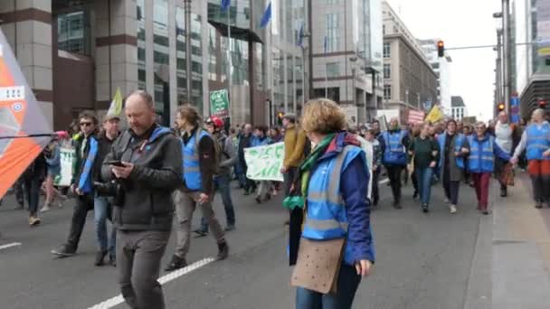 Brussel België Maart 2019 Spannende Kijk Klimaat Demonstranten Blauwe Vesten — Stockvideo