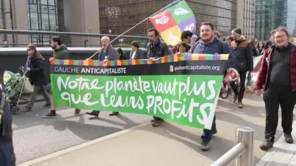 Bruxelas Bélgica Março 2019 Vista Impressionante Uma Bandeira Verde Larga — Vídeo de Stock