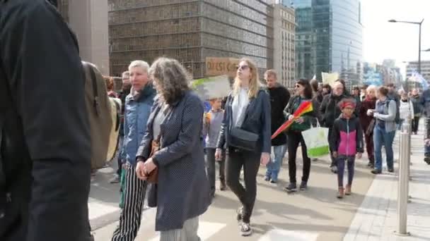 Brüssel Belgien März 2019 Originalaufnahme Einer Großdemonstration Mit Dutzenden Menschen — Stockvideo