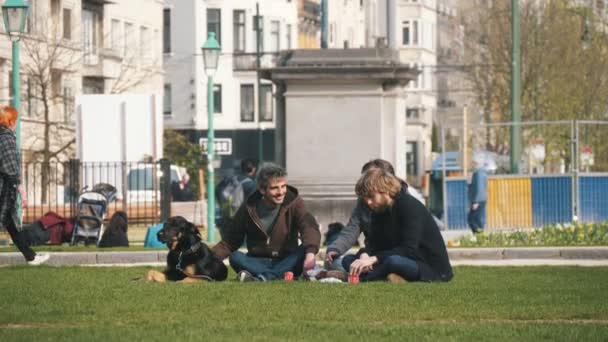 Bruselas Bélgica Marzo 2019 Optimistic View Two Men Woman Jeans — Vídeos de Stock