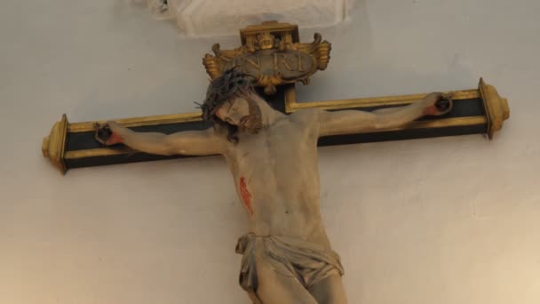 Brüssel Belgien April 2019 Dramatische Ansicht Eines Gekreuzigten Jesuschristen Der — Stockvideo